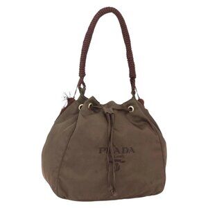 PRADA Tassel Shoulder Bag Nylon Khaki Gold Auth